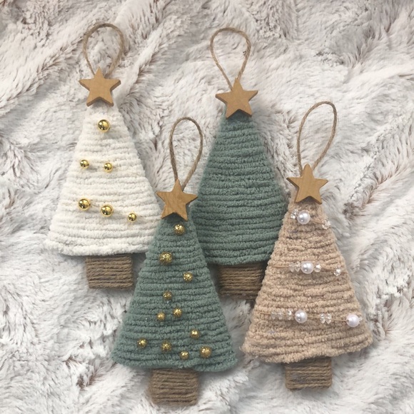 Handmade Yarn Wrapped Christmas Tree Ornaments - Picture 1 of 15
